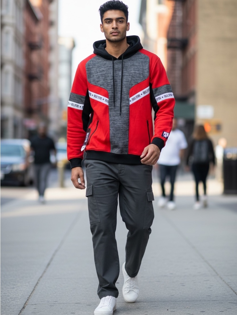 RICH STAR Red and Black Hoodie with Color-Blocked Design NWT